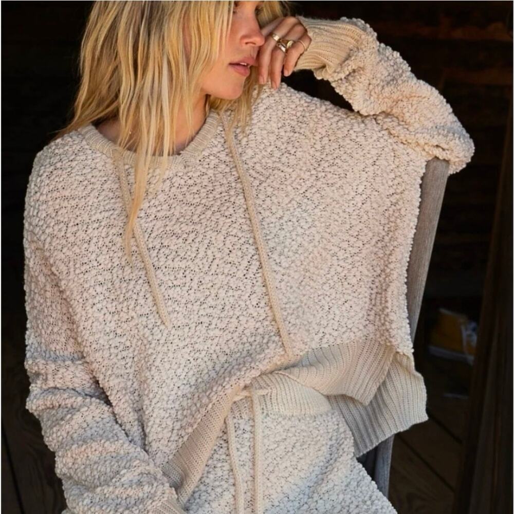 POL Cozy Cream Textured Hoodie Sweatshirt